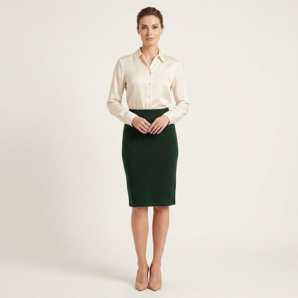 St. John Collection Santana Knit Skirt Womens Size 10 Dark Green Knee Length